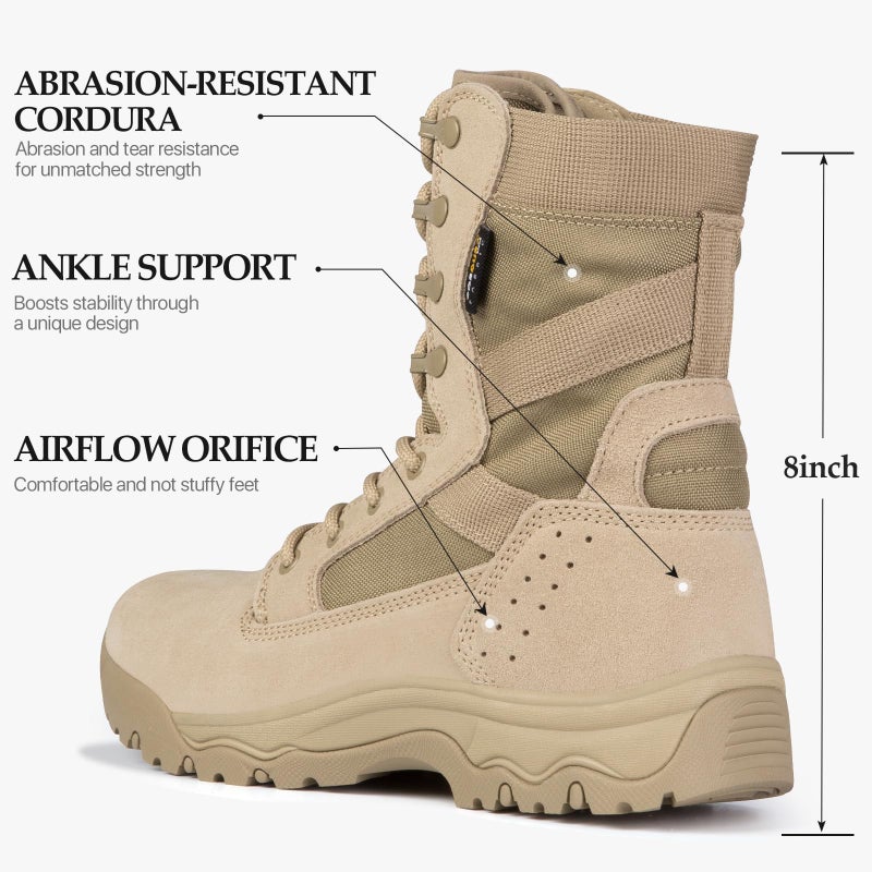 FREE SOLDIER Men's Work Tactical Boots 8 Inches Lightweight Combat Boots Durable Suede Leather Military Boot Desert Boot(Tan 12) - Image 3